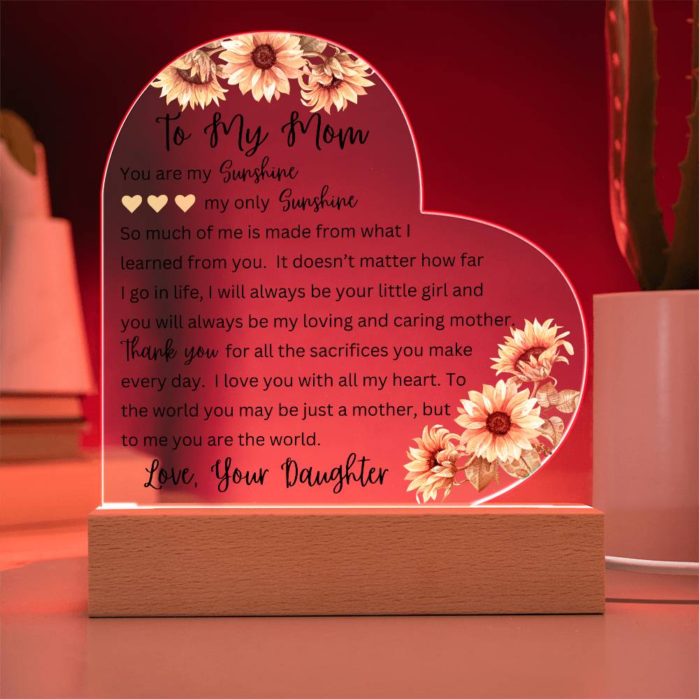 To My Mom | Printed Heart Acrylic Plaque